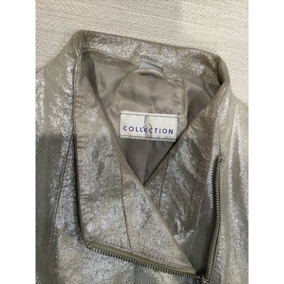 Collection Metallic Silver Leather Women's Small Moto biker jacket rebel rock - Picture 2 of 12